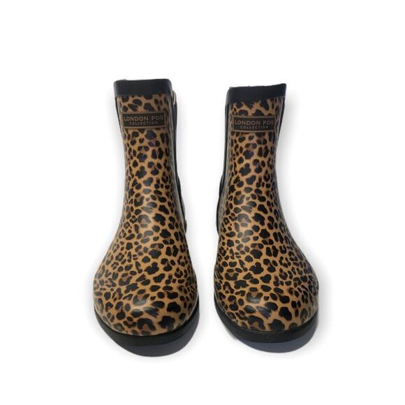 London Fog Women's Piccadilly Rain Boot 6 New Leopard Tan Black Animal Chelsea - Picture 4 of 12